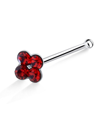 Rhinestone Set Flower Shaped Silver Bone Nose Stud NSKD-74